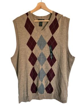 Banana Republic Argyle Sweater Vest 100% Merino Wool Preppy Academia Grandpa